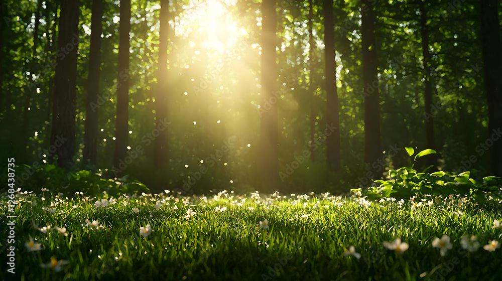 Obraz premium Sunlit Forest Meadow with White Flowers