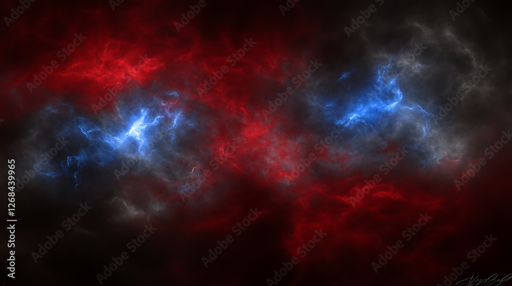 Fototapeta premium Red and Blue Celestial Clouds Abstract Nebula Cosmic Sky SciFi Dark Space Art Illustration