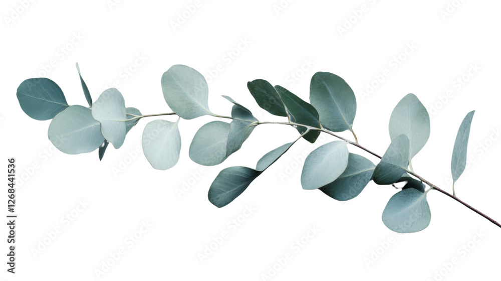 Eucalyptus branch with round leaves on transparent background