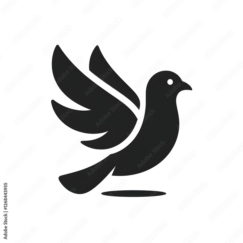 Flat and minimalist dove mascot logo icon of silhouette black shape design Flat and minimalist dove mascot logo icon of silhouette black shape design