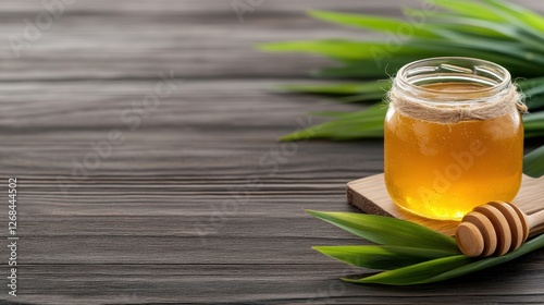 Herbal Infusion with Lemongrass and Pandan Leaves in Glass Jar photo