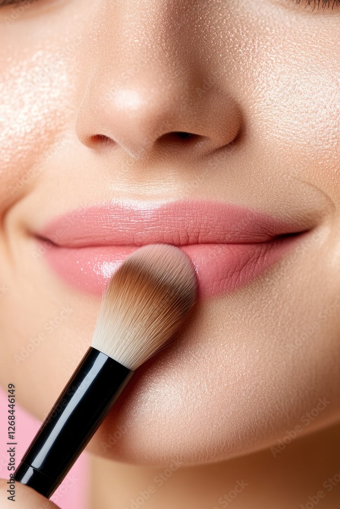 Radiant American Model in Chic Dressing Room Delicately Applying Makeup Radiant American Model in Chic Dressing Room Delicately Applying Makeup