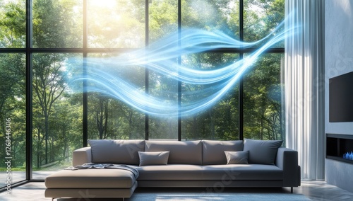 Serene Living Room with Air Flow Visualization