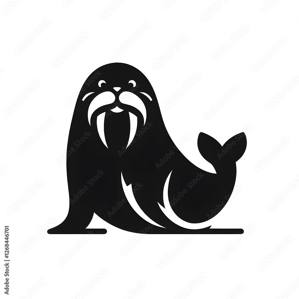 Fototapeta premium Walrus logo icon of silhouette black shape design isolated on white background