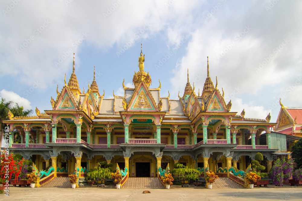 Fototapeta premium The Som Rong Pagoda in Soc Trang province houses Vietnam's biggest reclining Buddha statue.