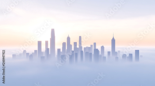 Skyline Embraced by Fog a Dreamy Urban Vista Architectural Marvels Peeking Through Atmospheric Mist