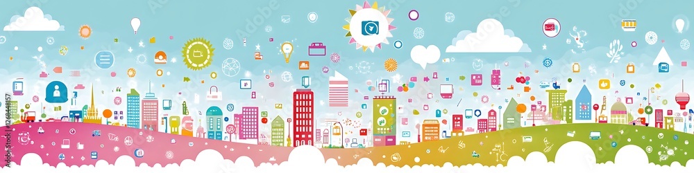 Colorful Cityscape Illustrating Modern Technology and Innovation Colorful Cityscape Illustrating Modern Technology and Innovation