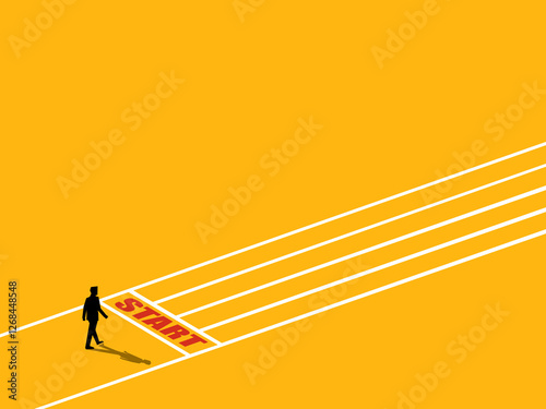 Businessman goes to the starting point. Ready to start a business, start a new job. vector