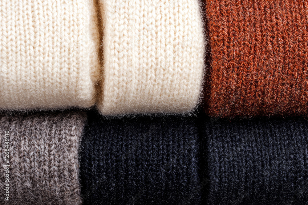 Natural wool stack with neutral colors and copy space make calm and tidy Natural wool stack with neutral colors and copy space make calm and tidy