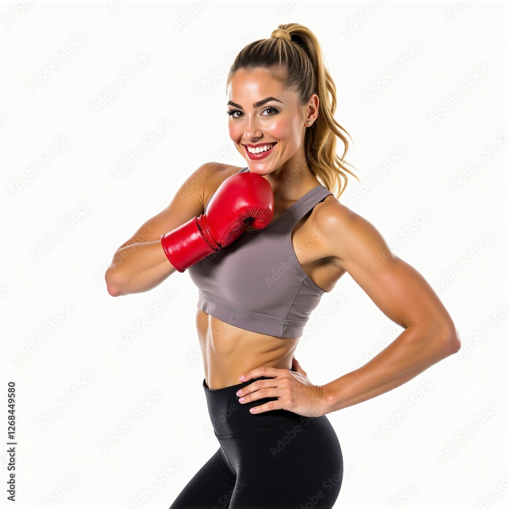 Smiling Fit Woman in Red Boxing Gloves Ready for a Workout – Fitness, Health, and Strength Concept Smiling Fit Woman in Red Boxing Gloves Ready for a Workout – Fitness, Health, and Strength Concept