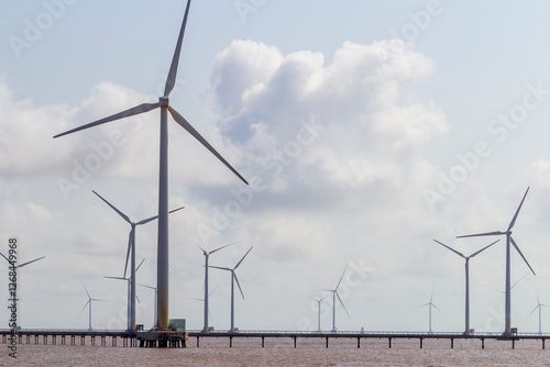 Bac Lieu wind power plant, the first and largest coastal factory in Vietnam. Vinh Trach Dong commune, Bac Lieu city, Bac Lieu province. photo