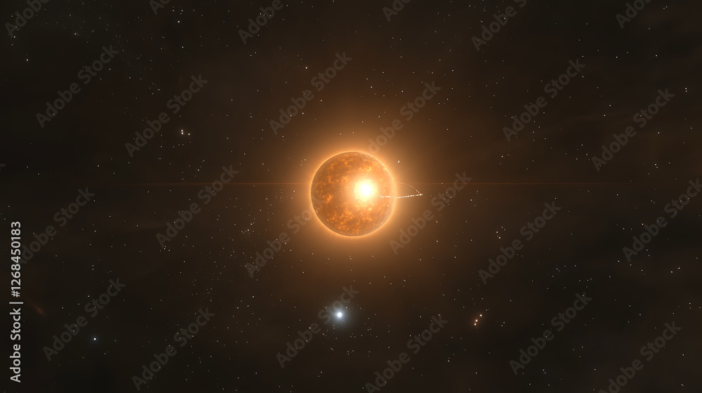 Naklejka premium Stellar Radiance A Captivating Vision of Distant Sun in Deep Space Scenery Exploration and Wonder