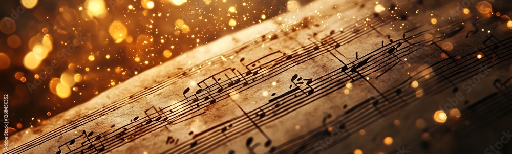 A close-up image of an antique sheet of music, showcasing its intricate details and vintage appeal.