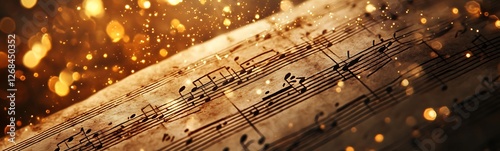 Obraz na płótnie A close-up image of an antique sheet of music, showcasing its intricate details and vintage appeal. w salonie