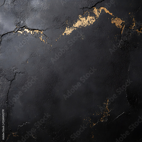 Striking Texture of Dark Cracked Surface with Golden Veins Detail Art Background Presentation photo