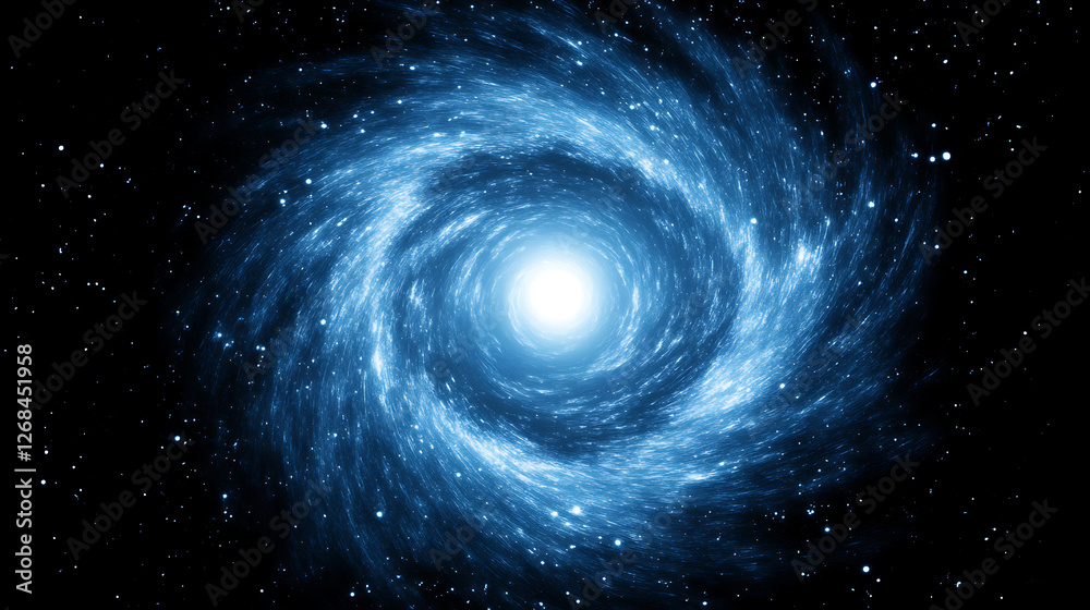 Fototapeta premium Swirling Celestial Blue Galaxy Radiating Intense Light and Energy in the Vastness of Outer Space