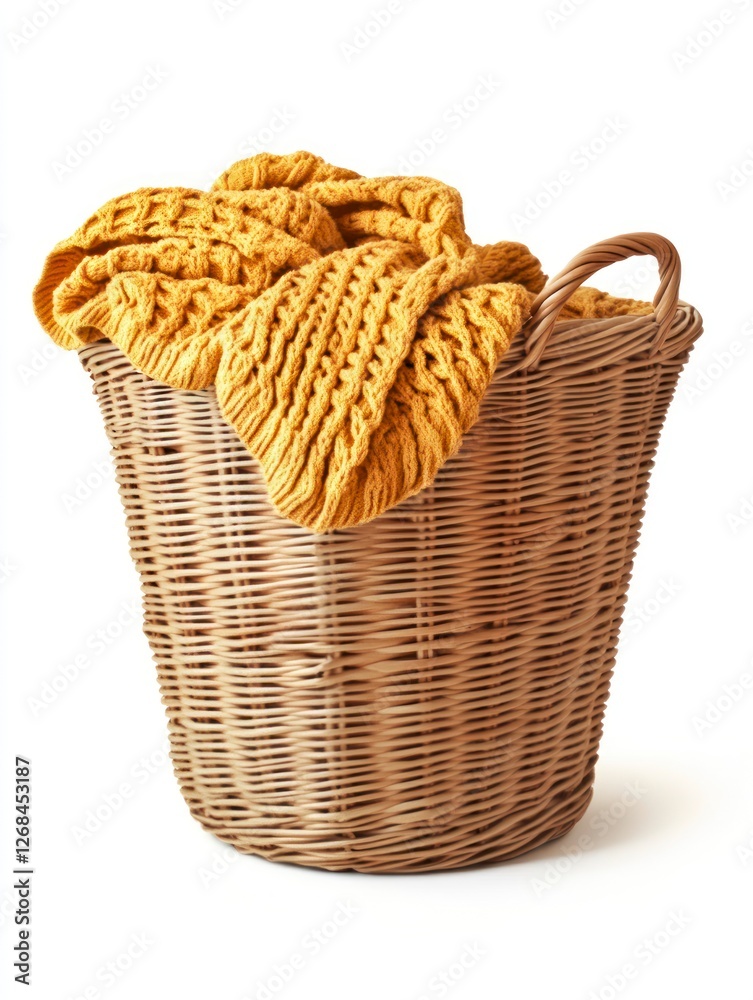 A laundry basket filled with , isolated on a white background. Photorealistic, stock photography A laundry basket filled with , isolated on a white background. Photorealistic, stock photography