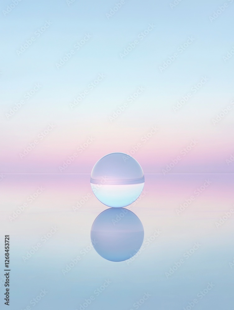 A minimalist composition featuring an illuminated sphere floating on the horizon, surrounded by soft gradient colors of blue and purple. A minimalist composition featuring an illuminated sphere floating on the horizon, surrounded by soft gradient colors of blue and purple.