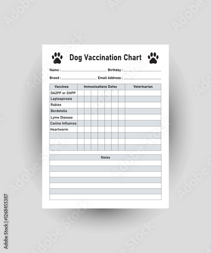 Dog Vaccination Chart, Pet Health Record KDP Interior