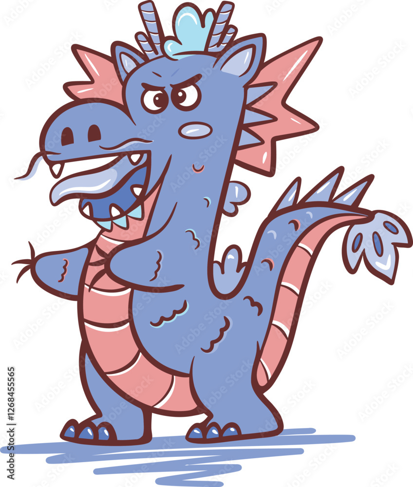 Angry Blue Cartoon Dragon with Strong Character Design Angry Blue Cartoon Dragon with Strong Character Design