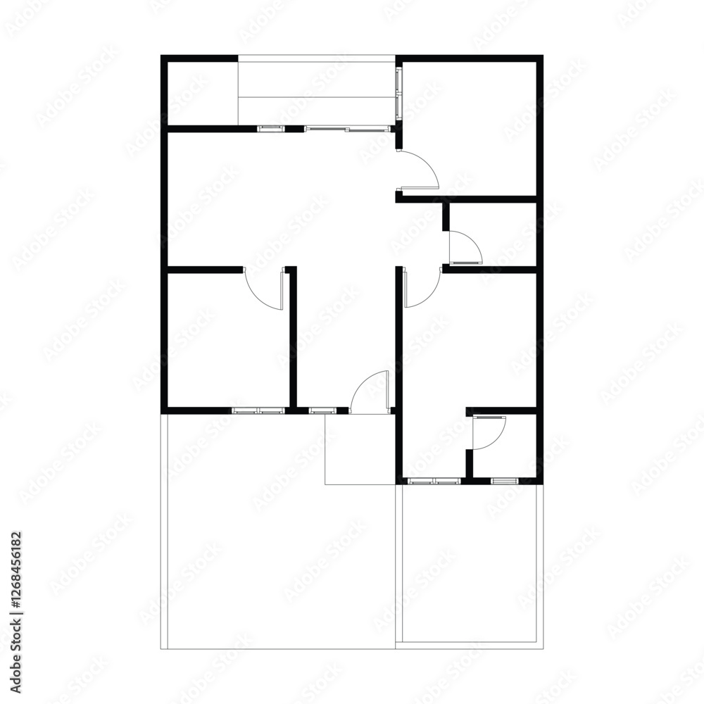 Black and White floor plan of a modern unfurnished house for your design. Suburban house vector blueprint. Architectural background Black and White floor plan of a modern unfurnished house for your design. Suburban house vector blueprint. Architectural background