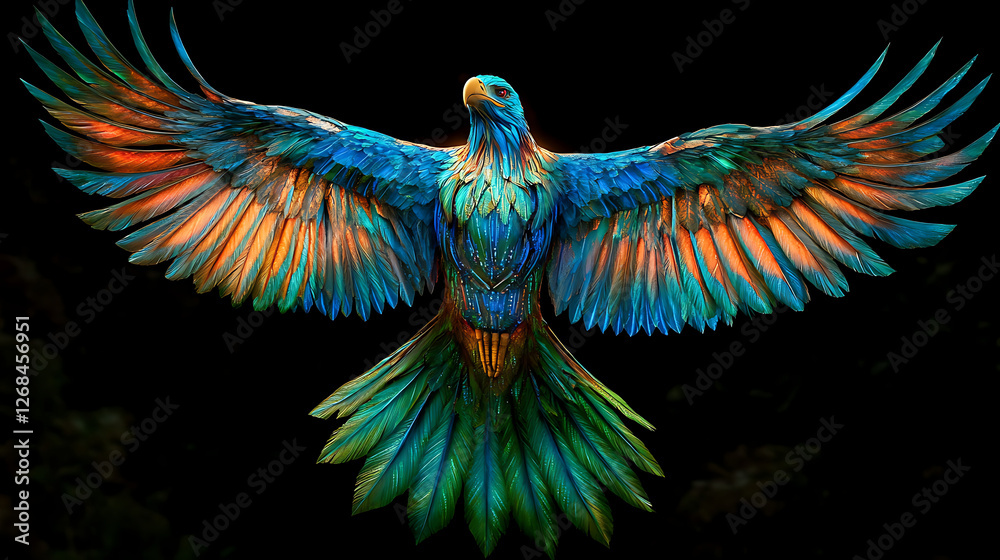Obraz premium Vibrant Avian Majesty Colorful Bird with Spread Wings and Feathers a Symbol of Freedom and Beauty
