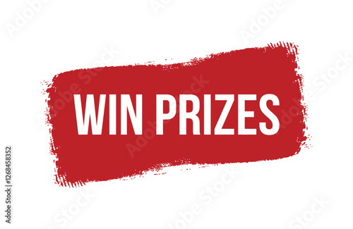 Brush style win prizes red banner design isolated on white background.