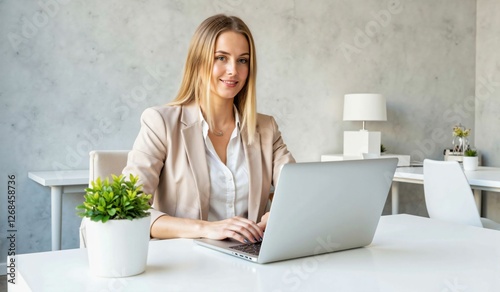 Modern and Ambitious Businesswoman Working from a Stylish Office with a Minimalist Touch