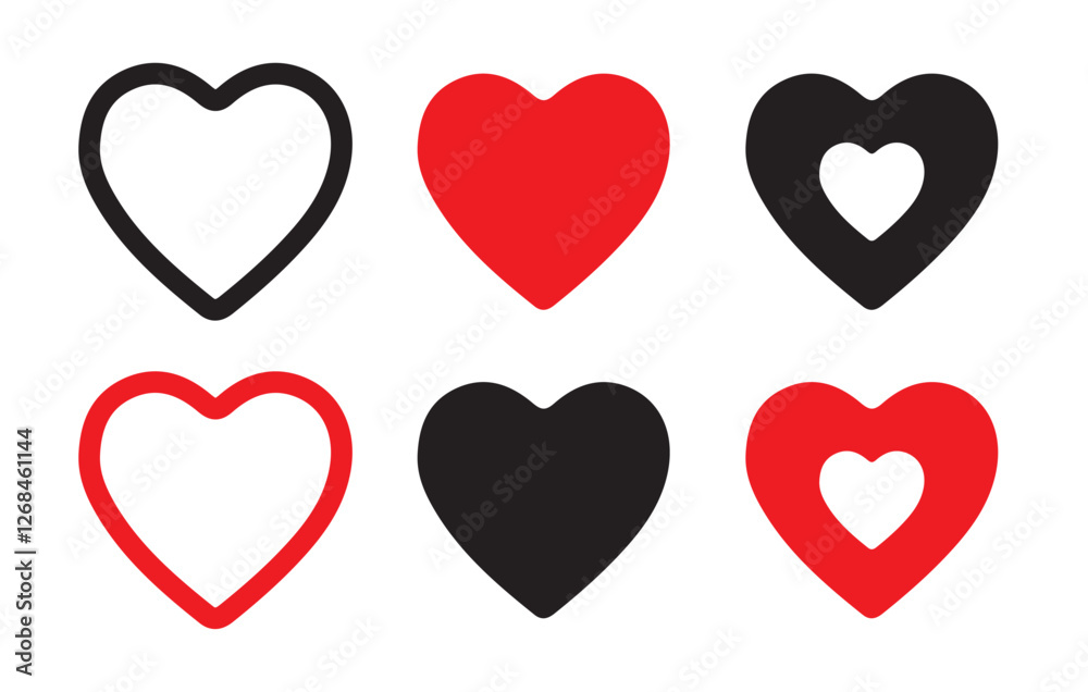 Heart icon. Red and black heart icons set. Like button Heart, love, romance or valentine's day red heart. Stock - Vector eps 10 Heart icon. Red and black heart icons set. Like button Heart, love, romance or valentine's day red heart. Stock - Vector eps 10