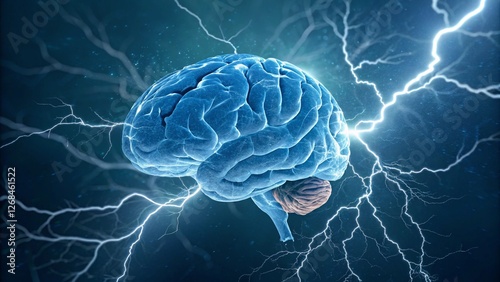 human brain by electric currents and lightning bolts ai generated