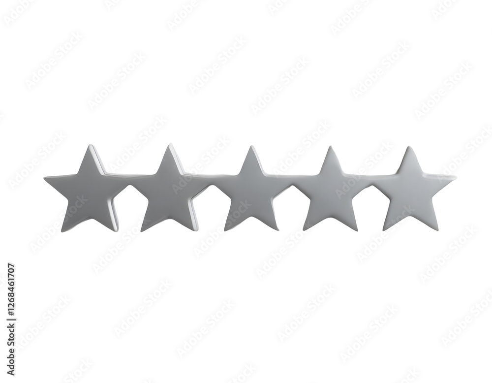 Five Star Rating: A 3D Render of Five Grey Stars Representing a Perfect Score or Top-Quality Review Five Star Rating: A 3D Render of Five Grey Stars Representing a Perfect Score or Top-Quality Review