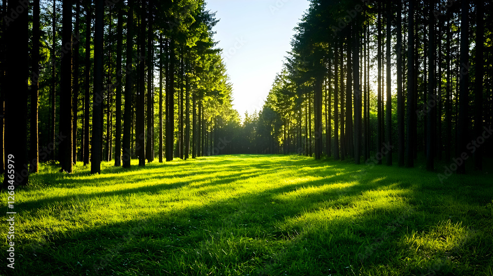 Obraz premium Sunlit Path Through a Lush Green Forest