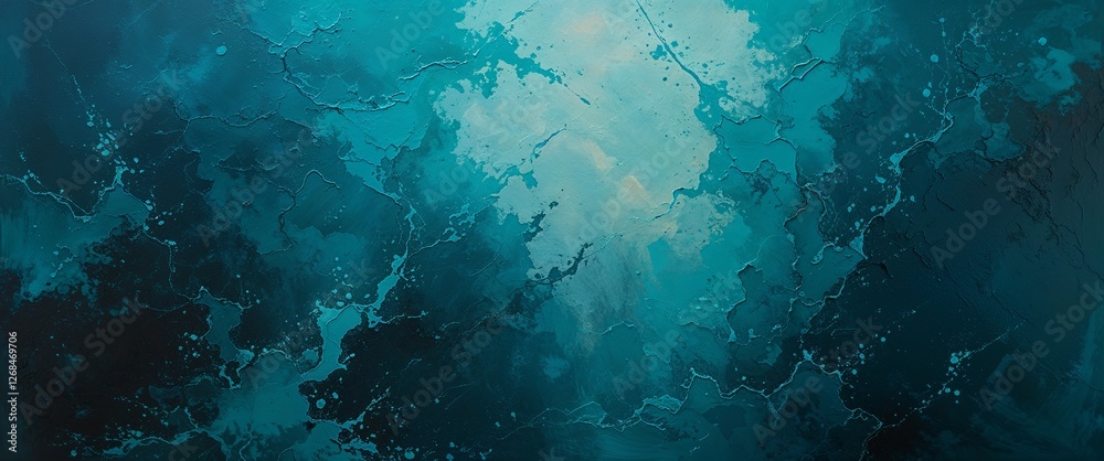 Obraz premium abstract painting with a textured surface, predominantly featuring shades of teal and turquoise. The style is impressionistic, with a blend of colors creating a sense of depth and movement.