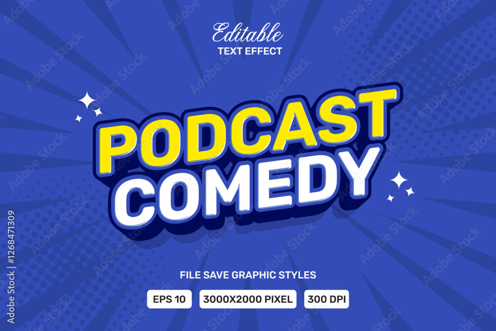 Text effect Premium Vector Podcast Comedy editable.