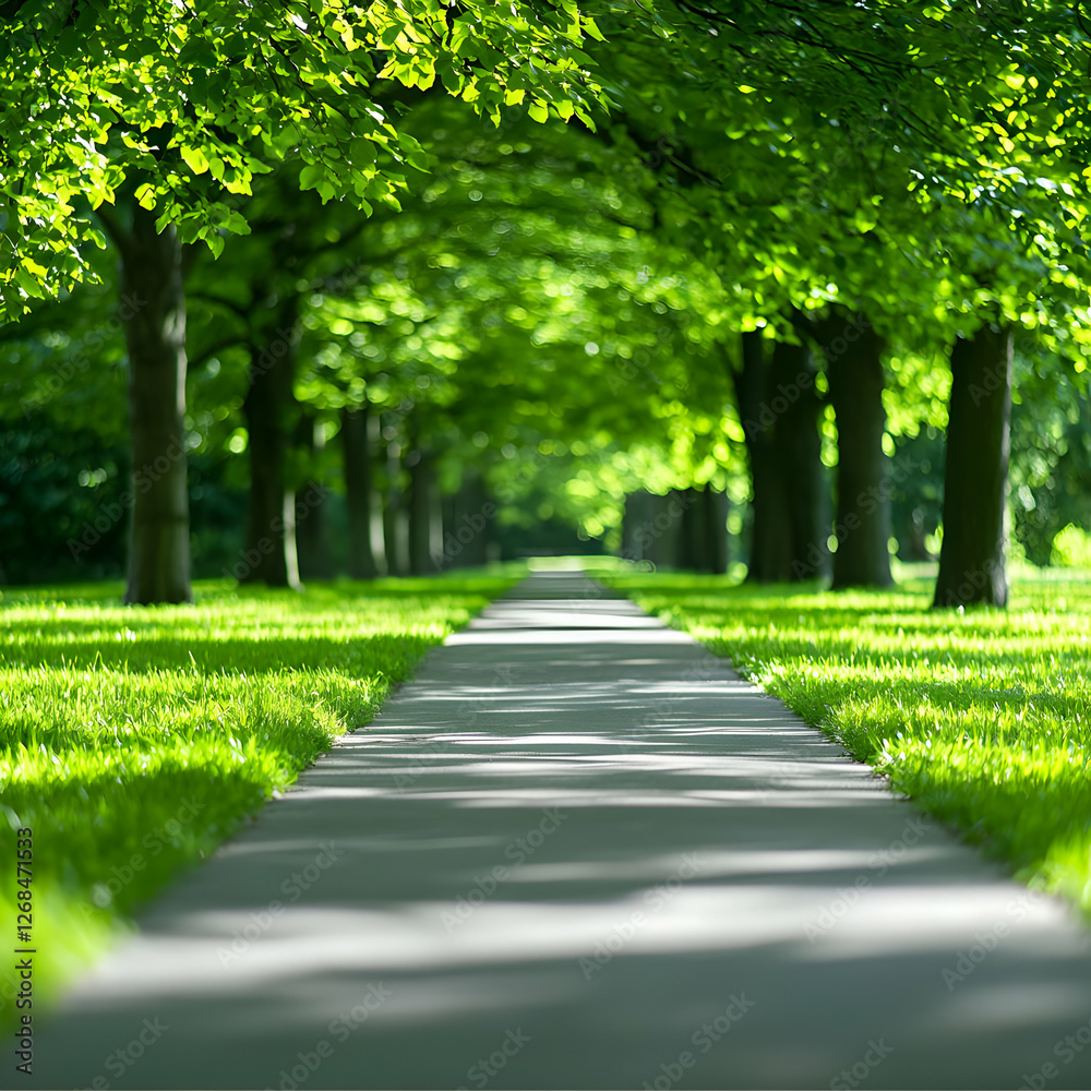 Sunlit Path Through Lush Green Trees Sunlit Path Through Lush Green Trees