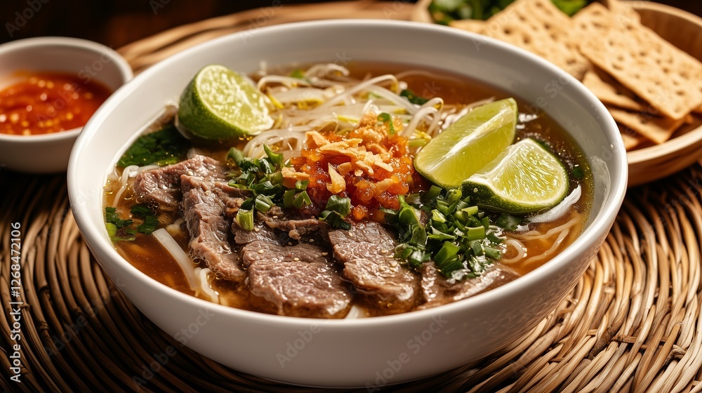 Indonesian Soto Madura with Beef stew, Clear Beef Broth and Lime Indonesian Soto Madura with Beef stew, Clear Beef Broth and Lime