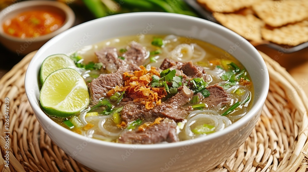 Indonesian Soto Madura with Beef stew, Clear Beef Broth and Lime Indonesian Soto Madura with Beef stew, Clear Beef Broth and Lime