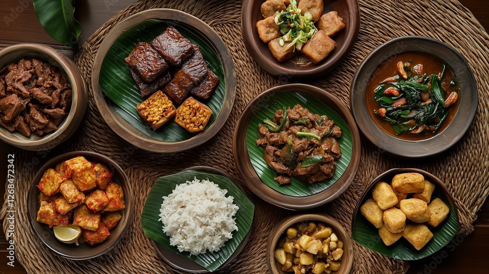 Beef Rendang with Traditional Indonesian Side Dishes Beef Rendang with Traditional Indonesian Side Dishes