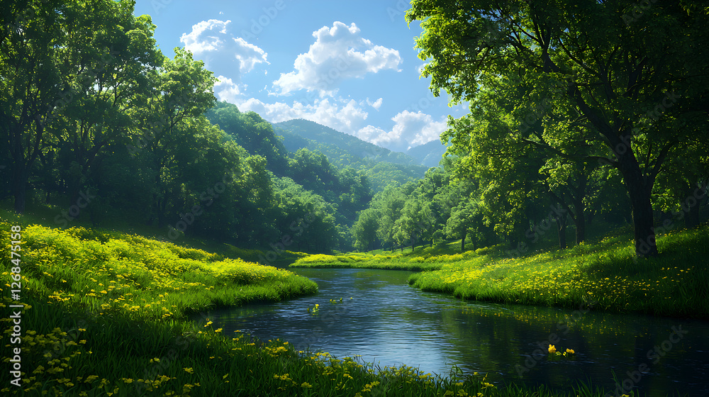 Sunlit River in a Lush Green Forest Sunlit River in a Lush Green Forest
