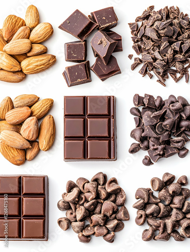 Assorted Chocolate and Almonds on White Background photo