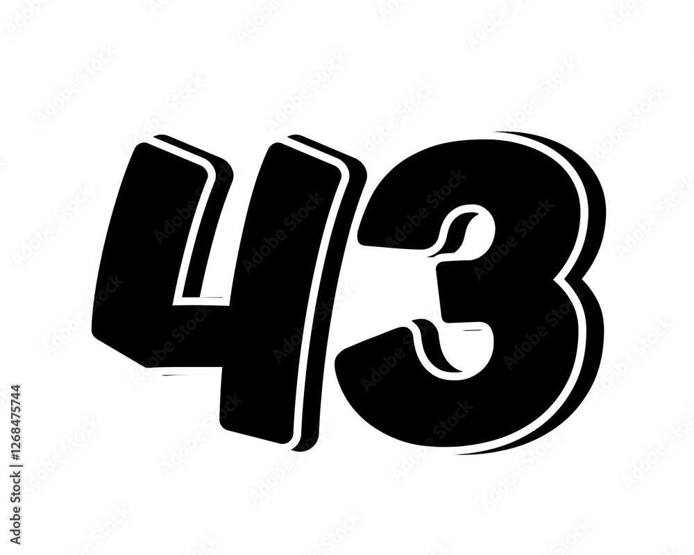 Stylized black number 43 on transparent background, with a bold, 3D appearance and shadow effects for added depth and dimension. Stylized black number 43 on transparent background, with a bold, 3D appearance and shadow effects for added depth and dimension.