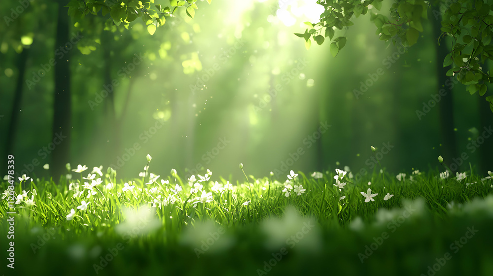 Fototapeta premium Sunlit Spring Forest with White Flowers