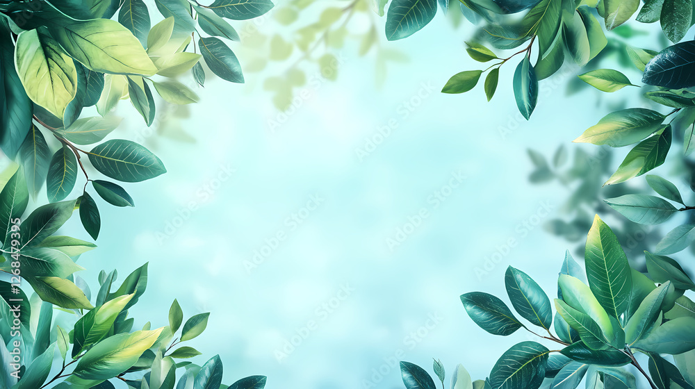 Vibrant Green Leaves Frame a Serene Sky Vibrant Green Leaves Frame a Serene Sky