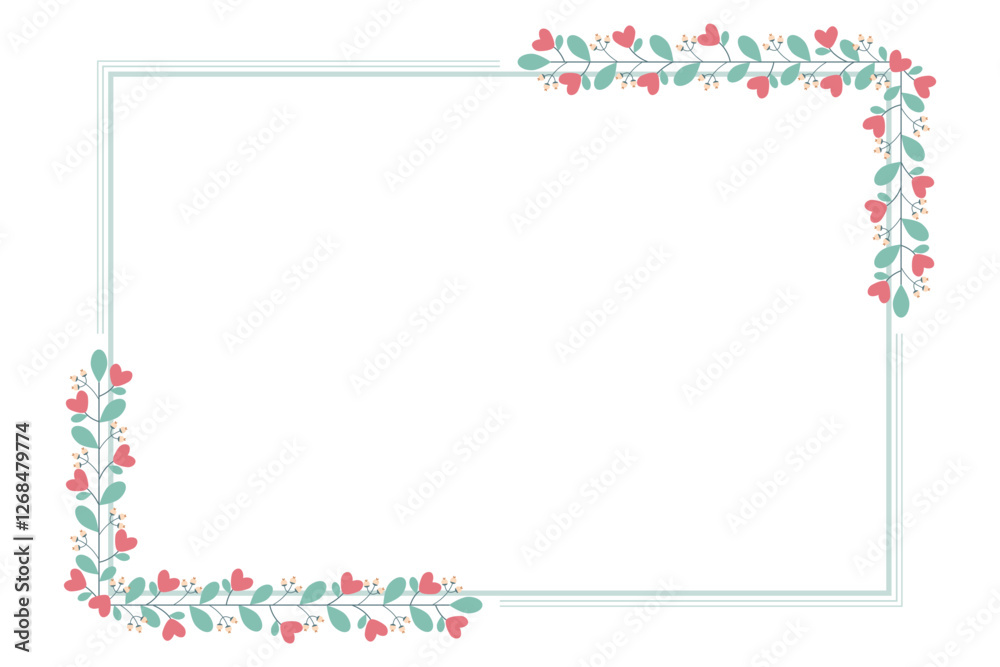 Beautiful Green Rectangular Frame With Leaves And Love Peach Flowers Beautiful Green Rectangular Frame With Leaves And Love Peach Flowers