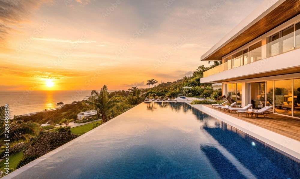 Obraz premium Luxury Villa Sunset Ocean View Infinity Pool