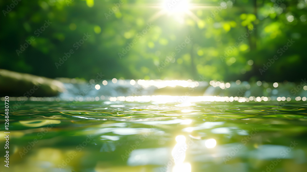Fototapeta premium Sunlit Stream in Lush Green Forest
