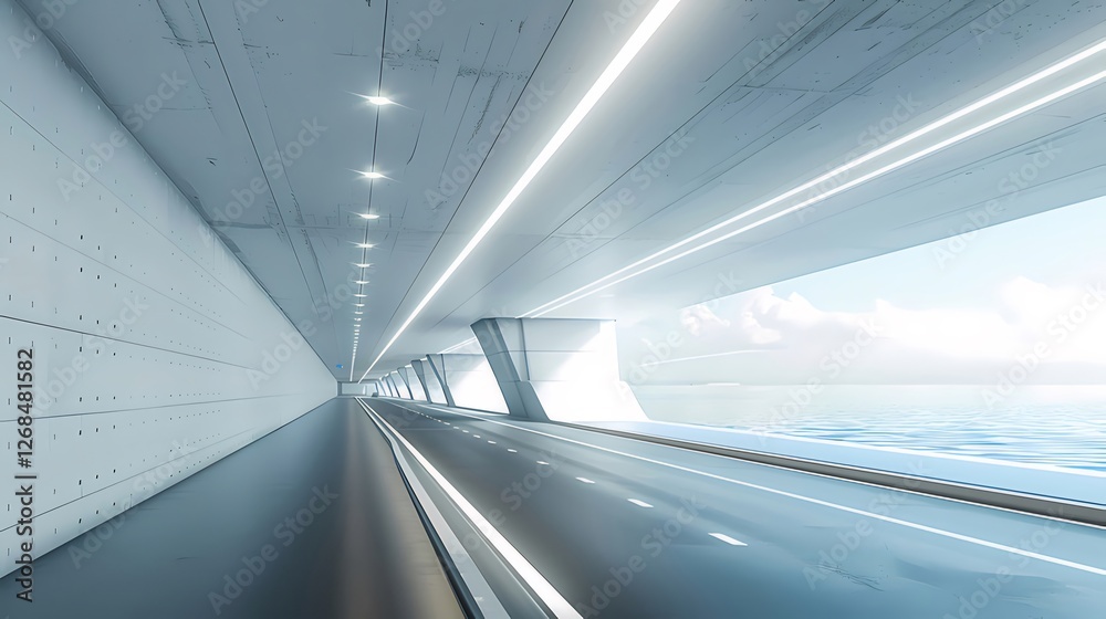 Coastal highway tunnel, ocean view, futuristic design Coastal highway tunnel, ocean view, futuristic design