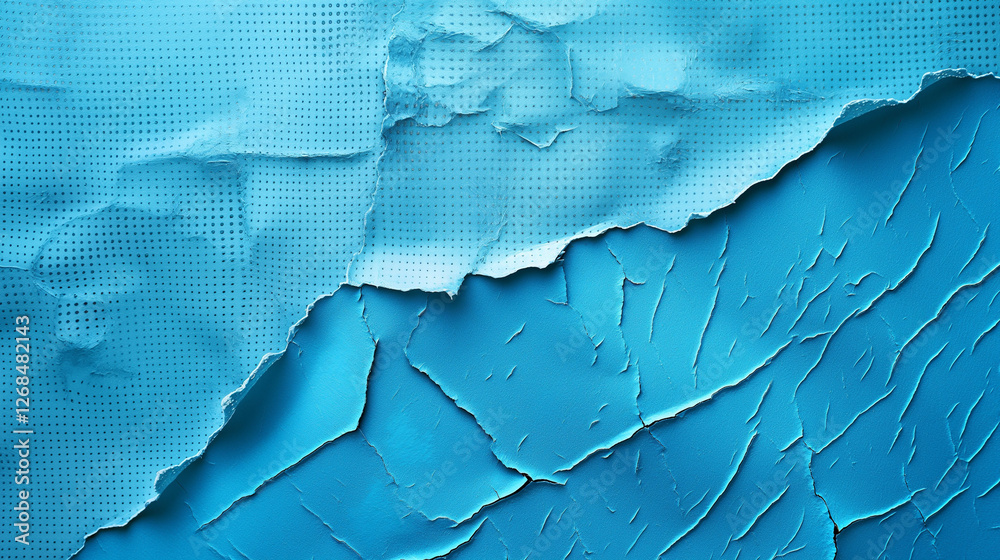 Naklejka premium A rough, textured blue painted wall with an old, weathered, cracked surface
