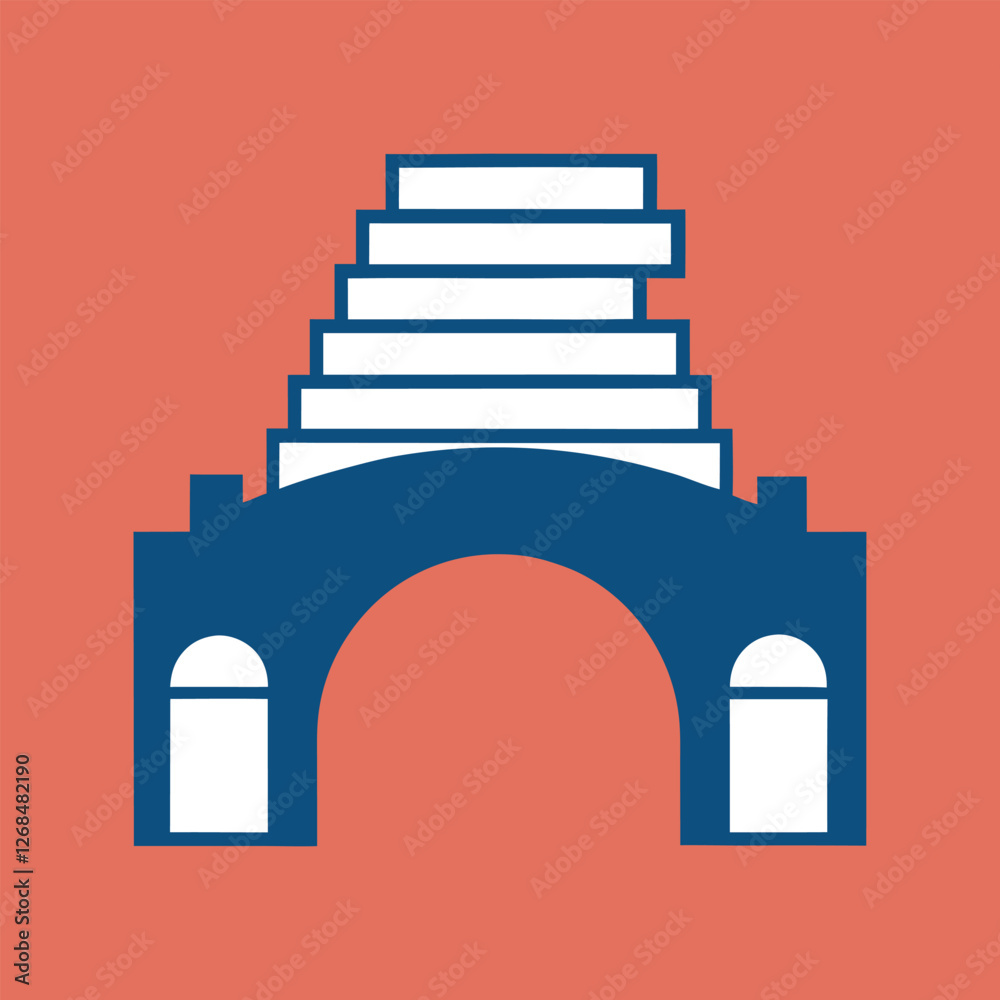 Fototapeta premium A clean vector of an arched bridge, with its supports formed by stacks of books