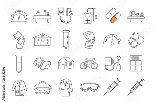 editable stroke of medical and health icon set on white background